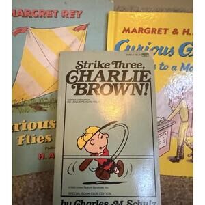 CURIOUS GEORGE Flies a Kite , Goes To A Movie,  PLUS Vtg Charlie Brown